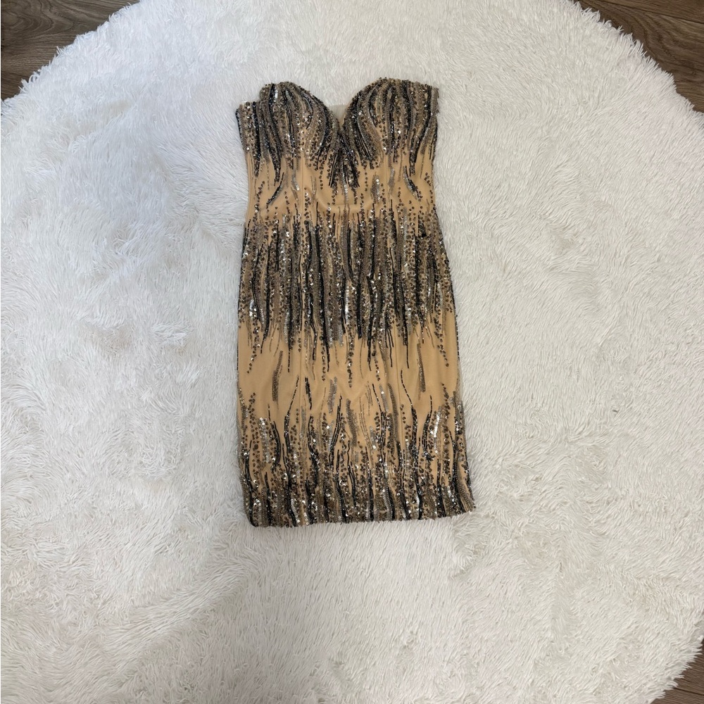 Terani Couture Strapless cocktail short Dress in Black and Cream size 6 C3687 - Picture 3 of 9